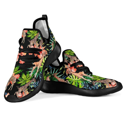 Black Tropical Giraffe Pattern Print Mesh Knit Shoes GearFrost