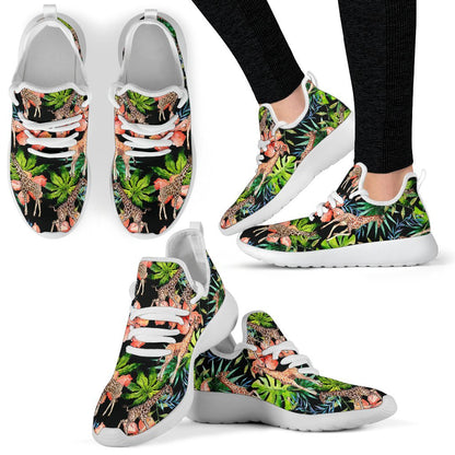Black Tropical Giraffe Pattern Print Mesh Knit Shoes GearFrost