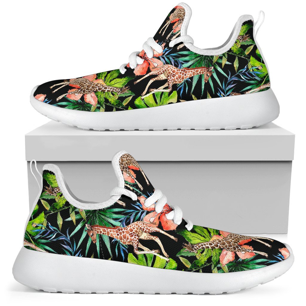 Black Tropical Giraffe Pattern Print Mesh Knit Shoes GearFrost
