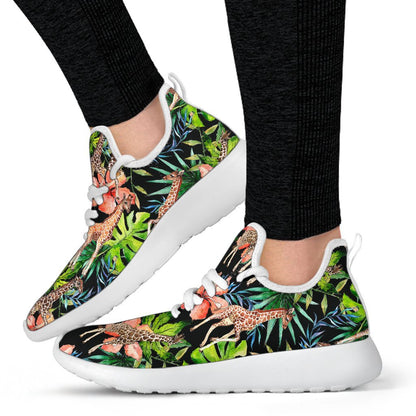 Black Tropical Giraffe Pattern Print Mesh Knit Shoes GearFrost
