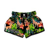 Black Tropical Giraffe Pattern Print Muay Thai Boxing Shorts