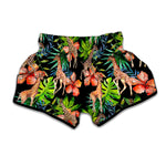 Black Tropical Giraffe Pattern Print Muay Thai Boxing Shorts