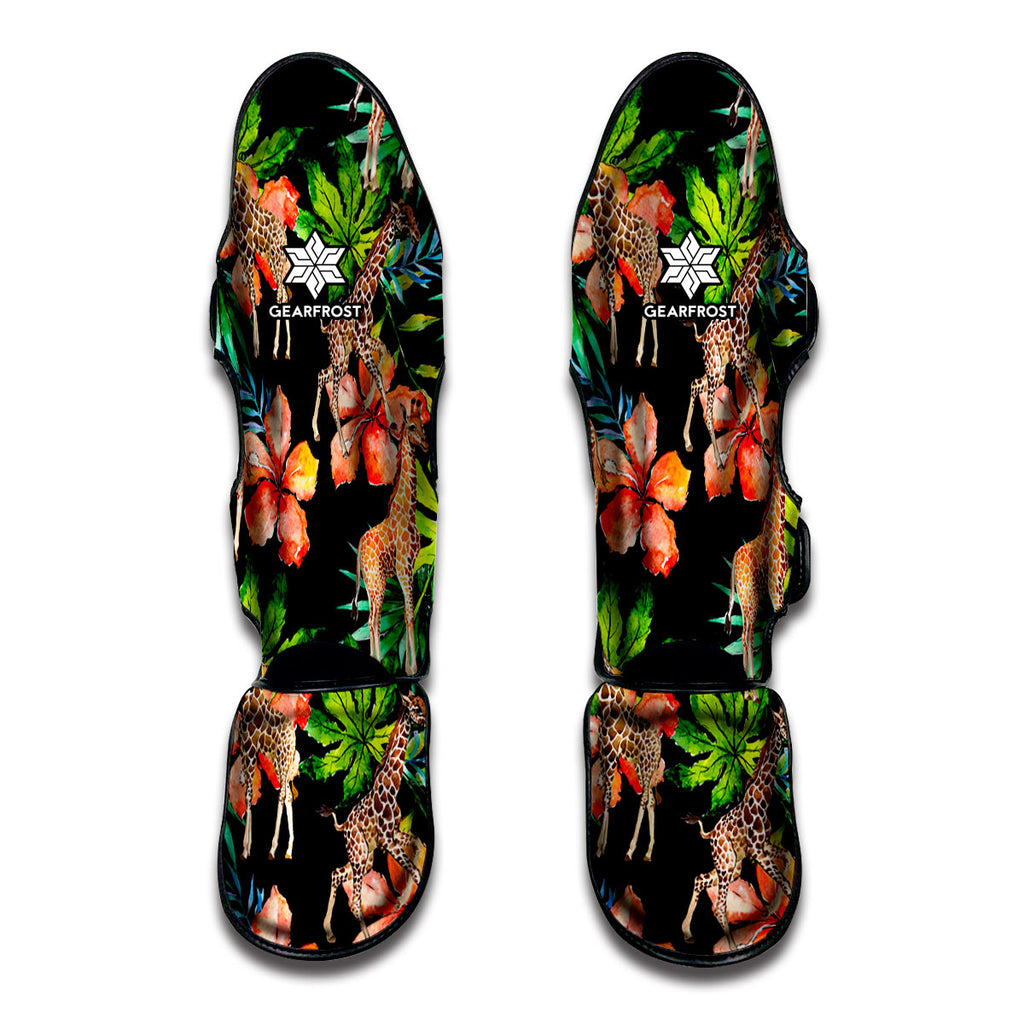 Black Tropical Giraffe Pattern Print Muay Thai Shin Guard