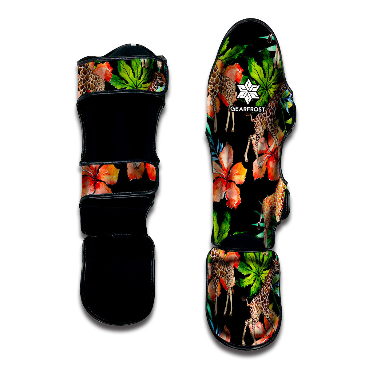 Black Tropical Giraffe Pattern Print Muay Thai Shin Guard