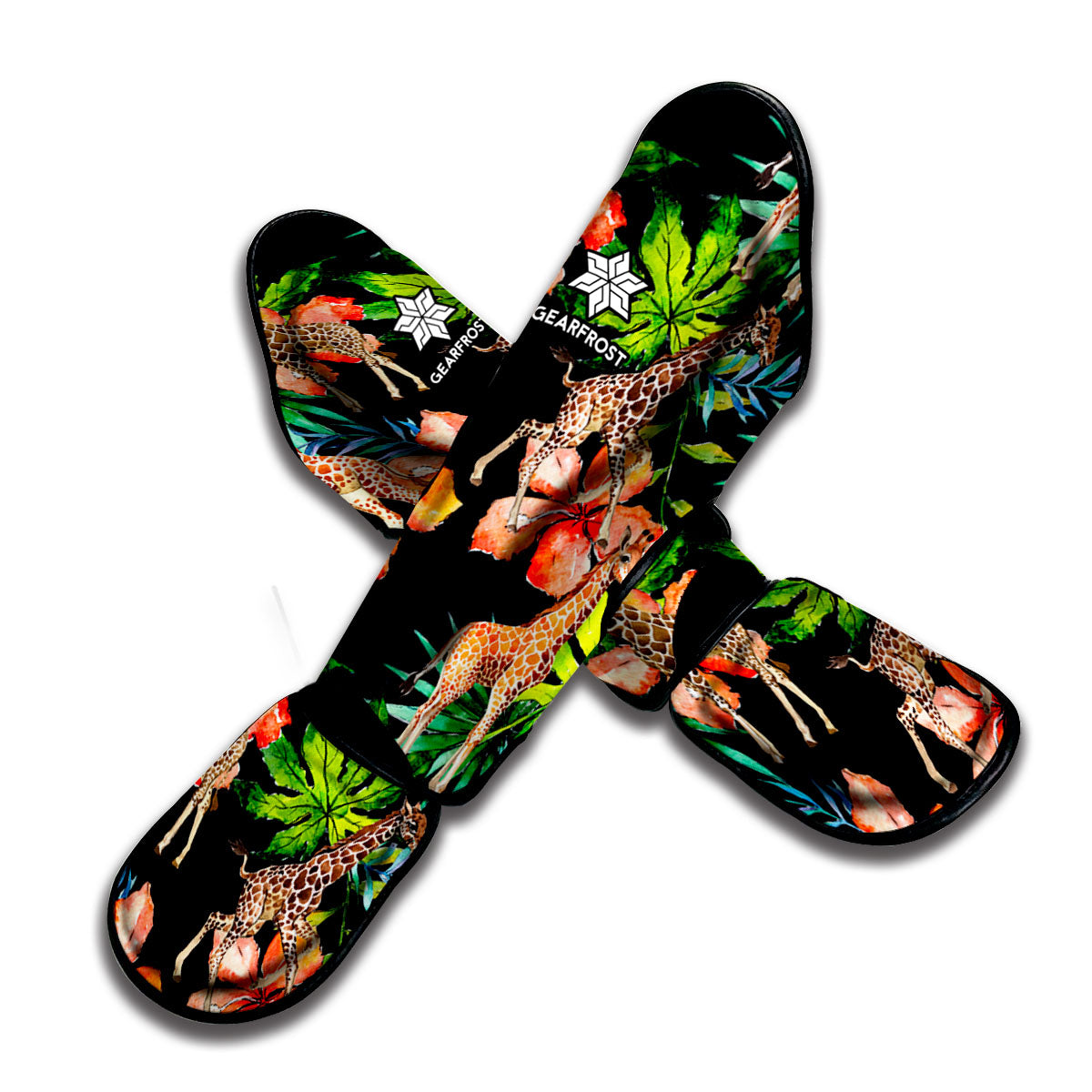 Black Tropical Giraffe Pattern Print Muay Thai Shin Guard