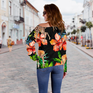 Black Tropical Giraffe Pattern Print Off Shoulder Sweatshirt GearFrost