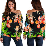 Black Tropical Giraffe Pattern Print Off Shoulder Sweatshirt GearFrost