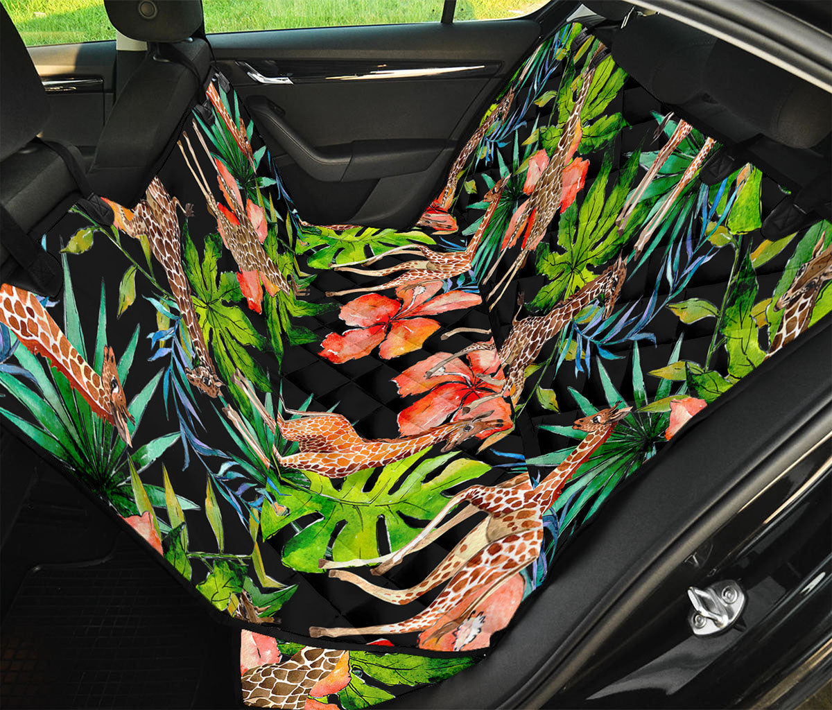 Black Tropical Giraffe Pattern Print Pet Car Back Seat Cover