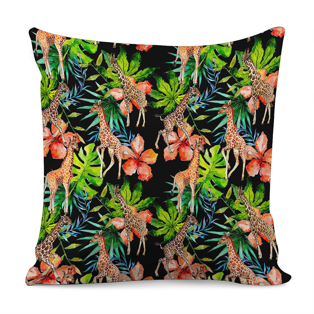 Black Tropical Giraffe Pattern Print Pillow Cover