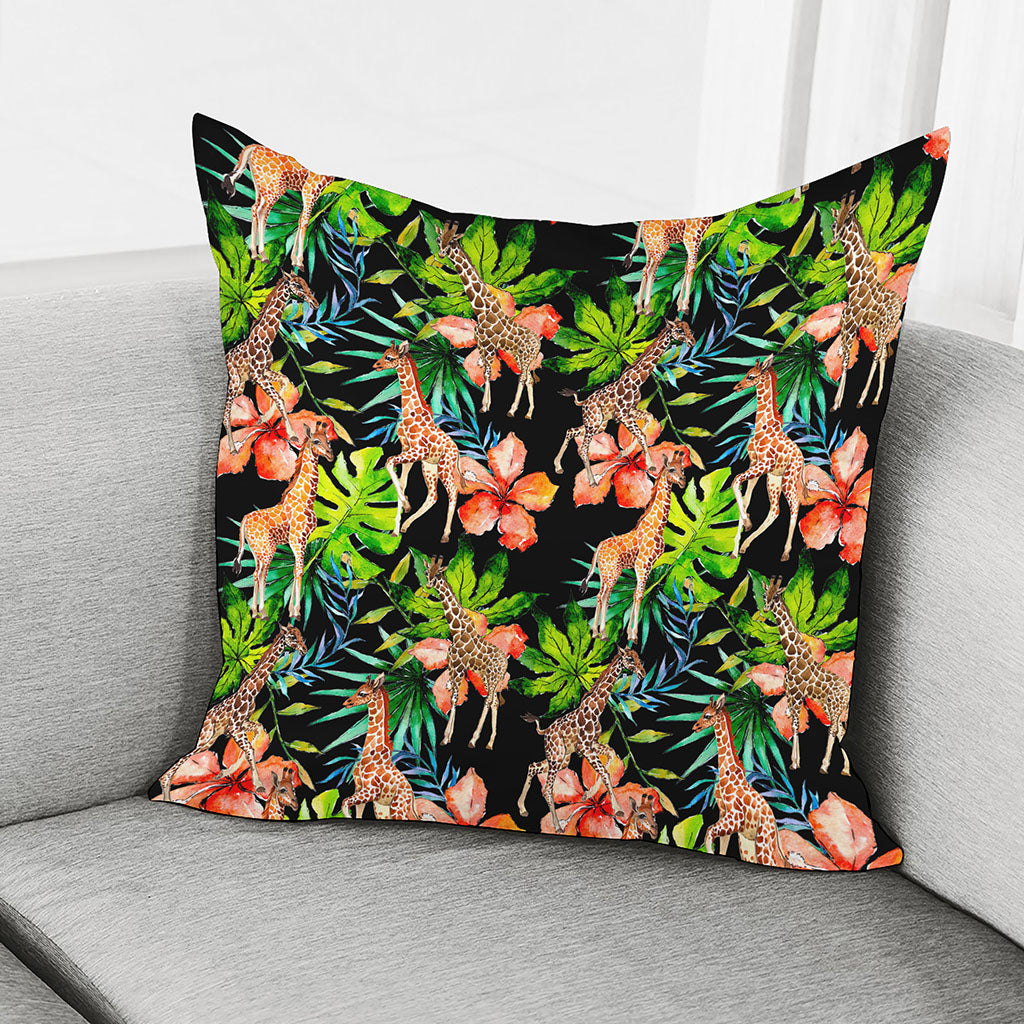 Black Tropical Giraffe Pattern Print Pillow Cover