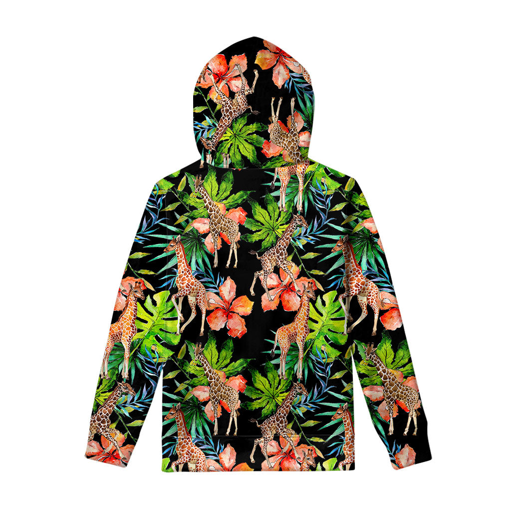 Black Tropical Giraffe Pattern Print Pullover Hoodie