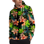 Black Tropical Giraffe Pattern Print Pullover Hoodie