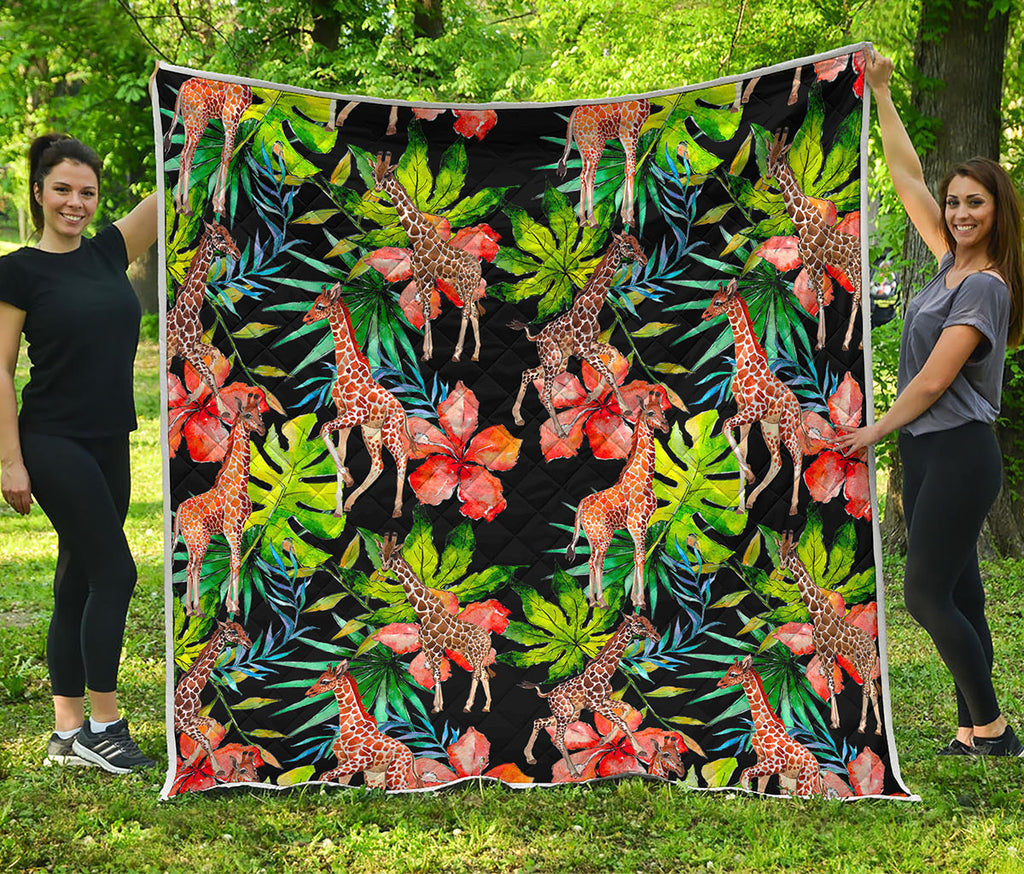 Black Tropical Giraffe Pattern Print Quilt