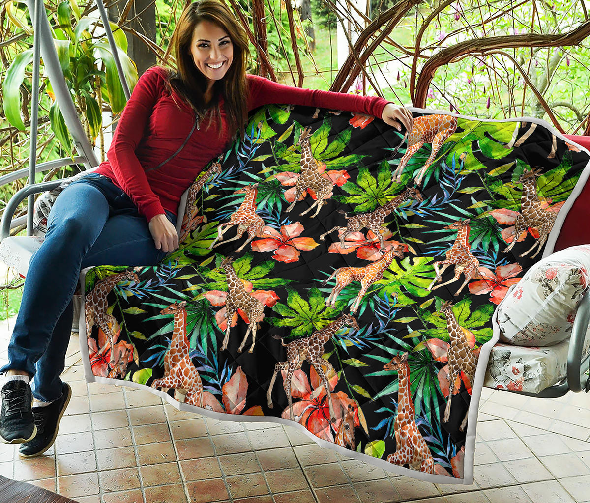 Black Tropical Giraffe Pattern Print Quilt