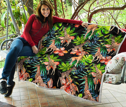 Black Tropical Giraffe Pattern Print Quilt