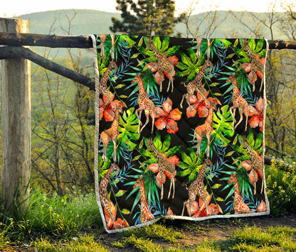 Black Tropical Giraffe Pattern Print Quilt