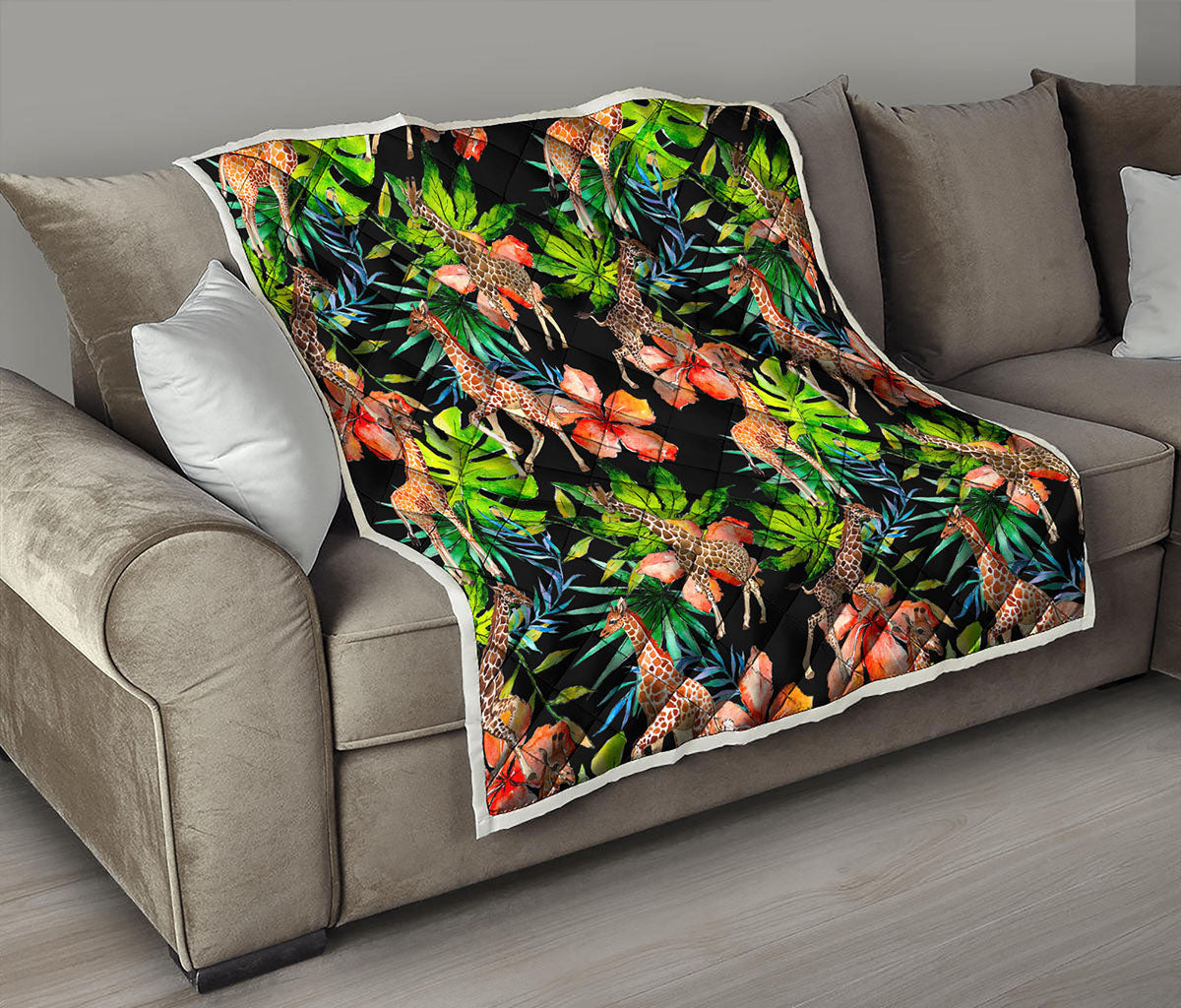 Black Tropical Giraffe Pattern Print Quilt