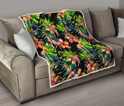 Black Tropical Giraffe Pattern Print Quilt