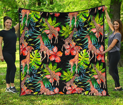 Black Tropical Giraffe Pattern Print Quilt