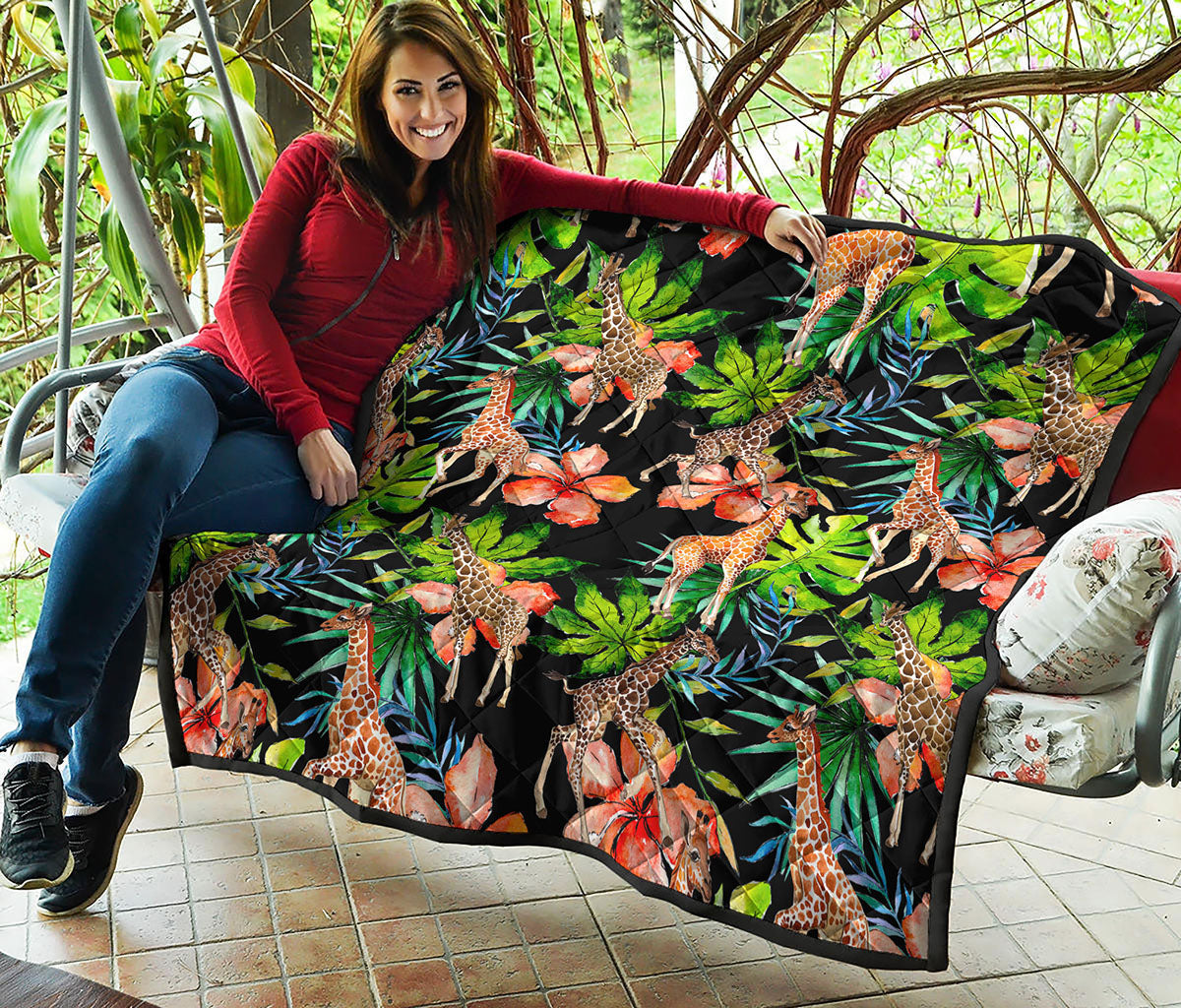 Black Tropical Giraffe Pattern Print Quilt