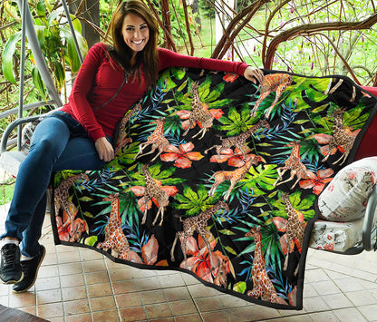 Black Tropical Giraffe Pattern Print Quilt