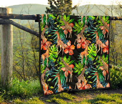 Black Tropical Giraffe Pattern Print Quilt