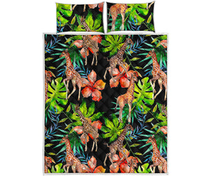 Black Tropical Giraffe Pattern Print Quilt Bed Set