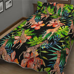 Black Tropical Giraffe Pattern Print Quilt Bed Set