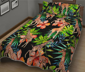 Black Tropical Giraffe Pattern Print Quilt Bed Set