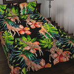 Black Tropical Giraffe Pattern Print Quilt Bed Set