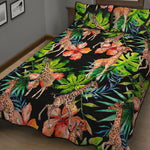 Black Tropical Giraffe Pattern Print Quilt Bed Set