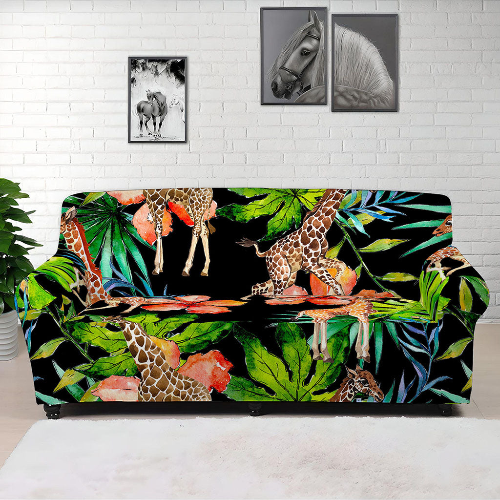 Black Tropical Giraffe Pattern Print Sofa Cover