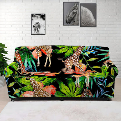 Black Tropical Giraffe Pattern Print Sofa Cover