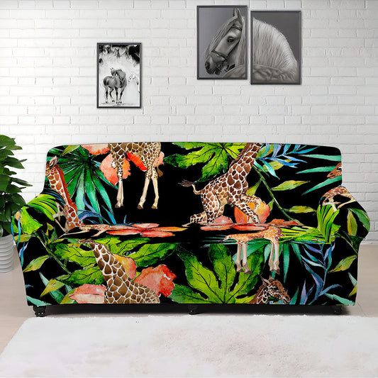 Black Tropical Giraffe Pattern Print Sofa Cover