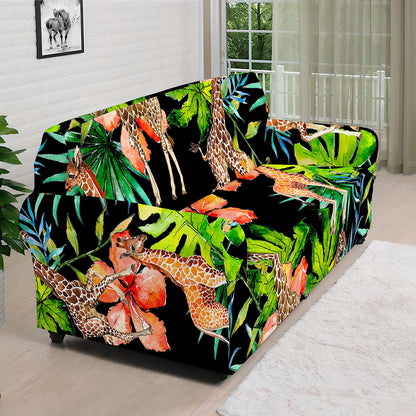 Black Tropical Giraffe Pattern Print Sofa Cover