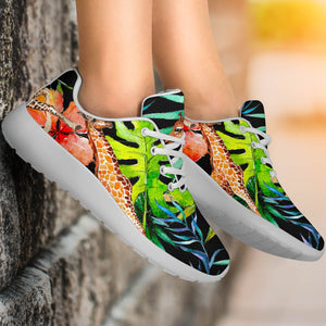 Black Tropical Giraffe Pattern Print Sport Shoes GearFrost