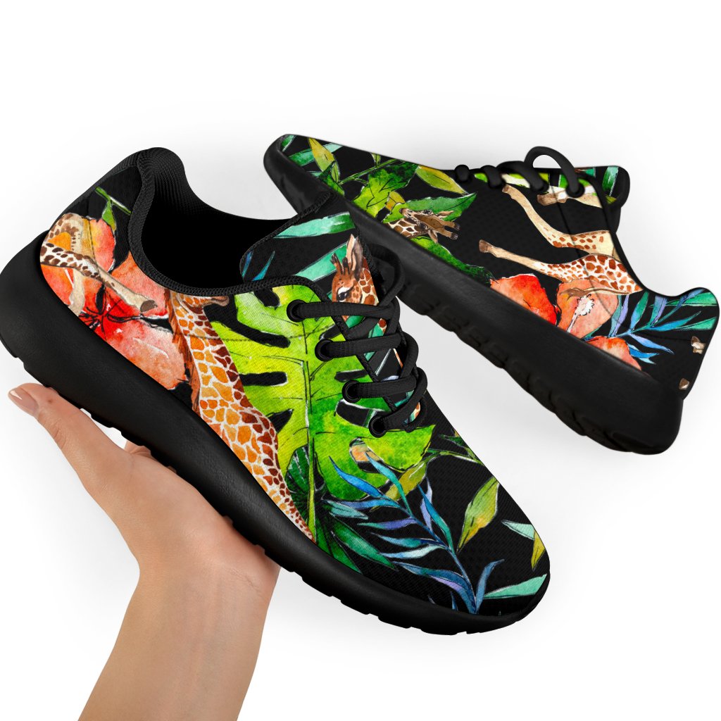 Black Tropical Giraffe Pattern Print Sport Shoes GearFrost