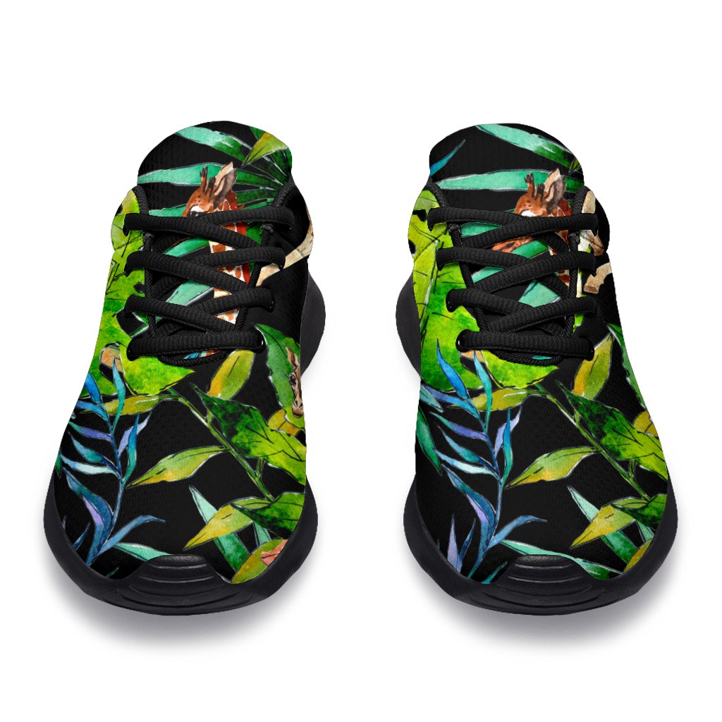 Black Tropical Giraffe Pattern Print Sport Shoes GearFrost