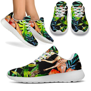 Black Tropical Giraffe Pattern Print Sport Shoes GearFrost