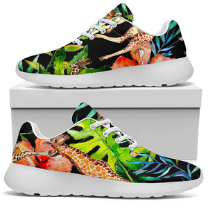 Black Tropical Giraffe Pattern Print Sport Shoes GearFrost