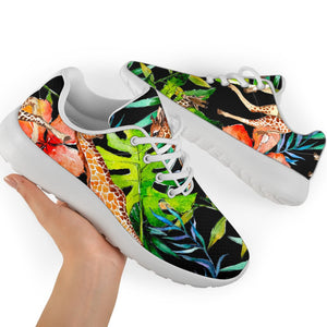 Black Tropical Giraffe Pattern Print Sport Shoes GearFrost