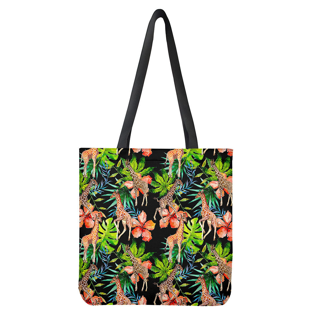 Black Tropical Giraffe Pattern Print Tote Bag