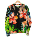Black Tropical Giraffe Pattern Print Women's Crewneck Sweatshirt