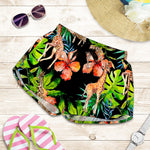 Black Tropical Giraffe Pattern Print Women's Shorts