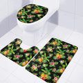 Black Tropical Hawaiian Pattern Print 3 Piece Bath Mat Set
