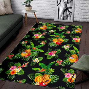 Black Tropical Hawaiian Pattern Print Area Rug GearFrost