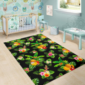 Black Tropical Hawaiian Pattern Print Area Rug GearFrost