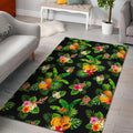 Black Tropical Hawaiian Pattern Print Floor Mat