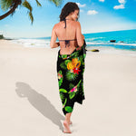 Black Tropical Hawaiian Pattern Print Beach Sarong Wrap
