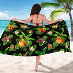 Black Tropical Hawaiian Pattern Print Beach Sarong Wrap